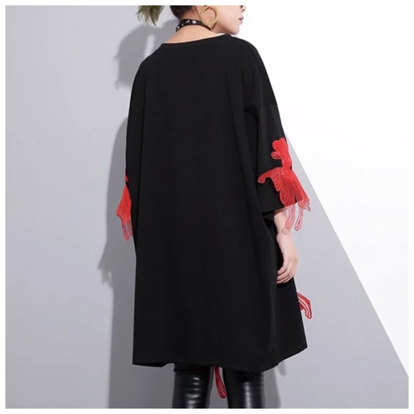 Black Bold Fish Appliqué Tunic Dress - Picture 2 of 7